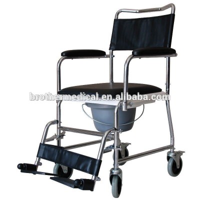 Folding commode chair with wheels